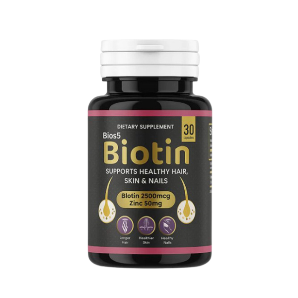 Bios5 Biotin 2500mcg + Zinc 50mg | Hair, Skin & Nail Support Supplement